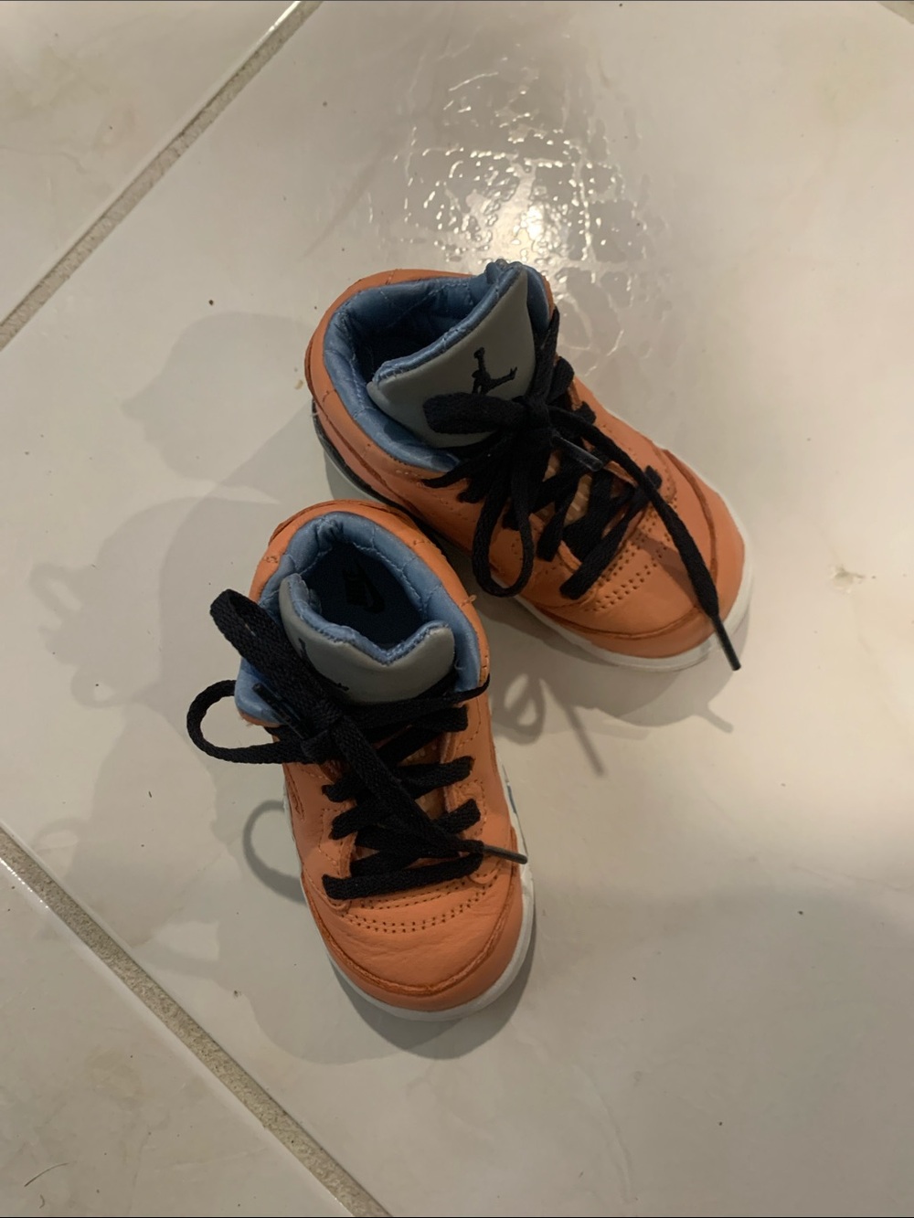 Air Jordon Toddler Orange High-Top Sneakers with Black Laces